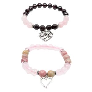 Edelstenen Armbanden met Hartjes Bedel Set - Bundel
