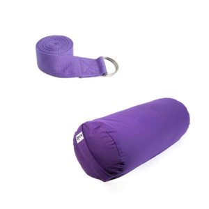 Katoen Yoga Bolster met Yoga Riem Paars - Bundel