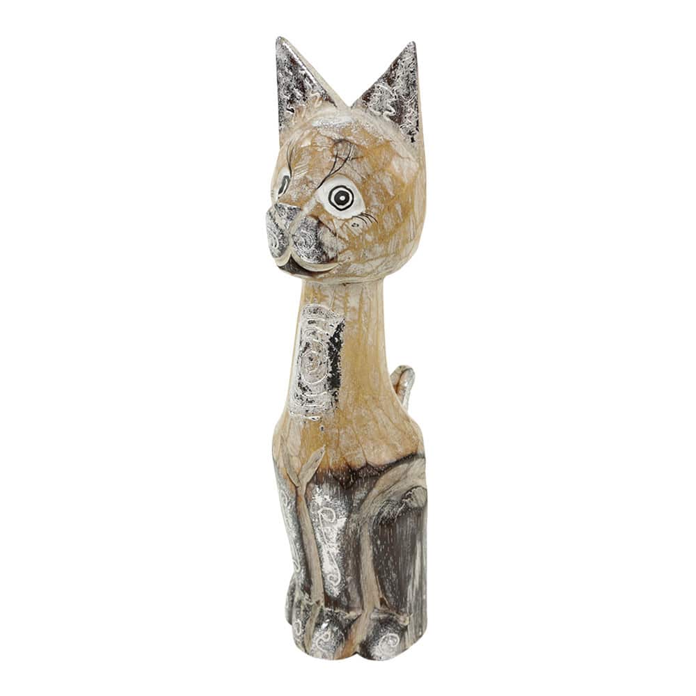 Witte houten kat decoratie naturel wash Sarana M