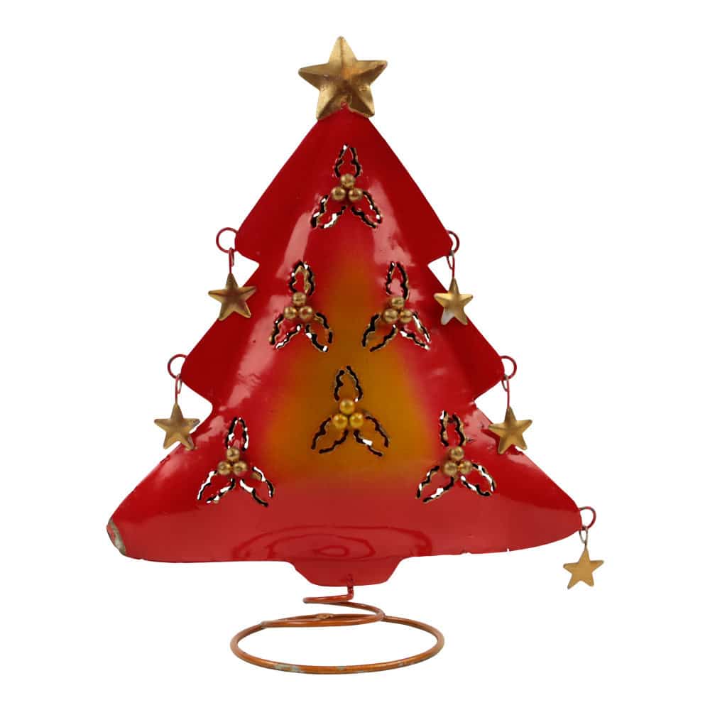 Rode metalen kerstboom met maretak decoratie S