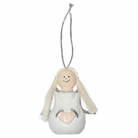 Witte Houten Engel Decoratiehanger met Zilveren Vleugels