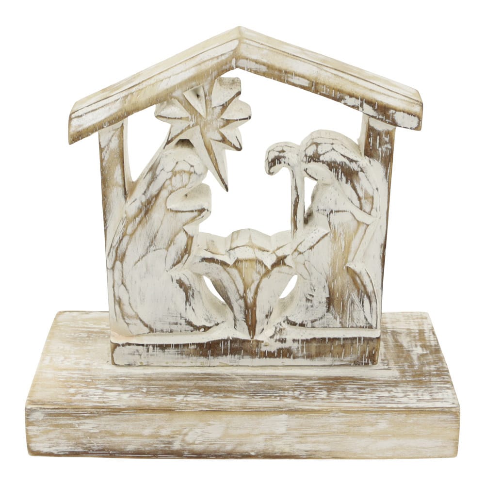 Witte Houten Kerststal Sarana Decoratie
