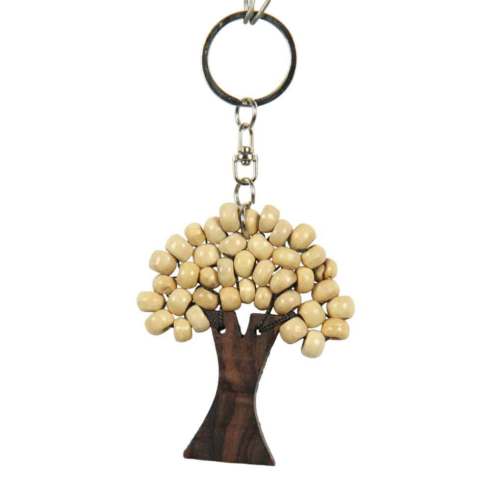 Sleutelhanger Hout Tree of Life Kralen Naturel