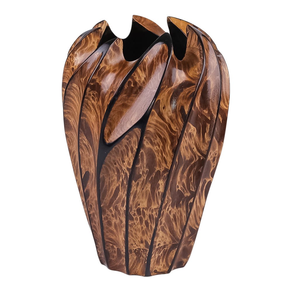 Bruine Houten Vaas met Zwarte Swirl Dip Verf