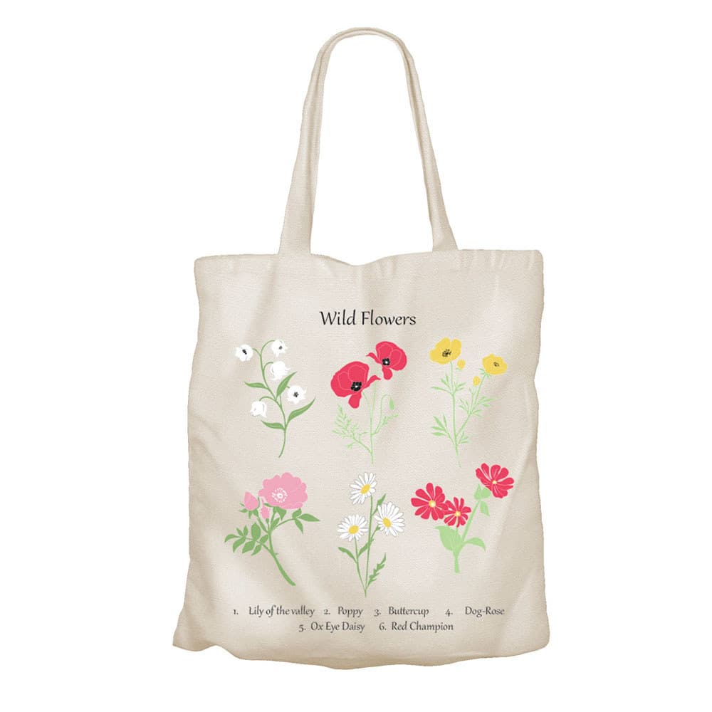 Witte Katoenen Tas met Wilde Bloemenprint