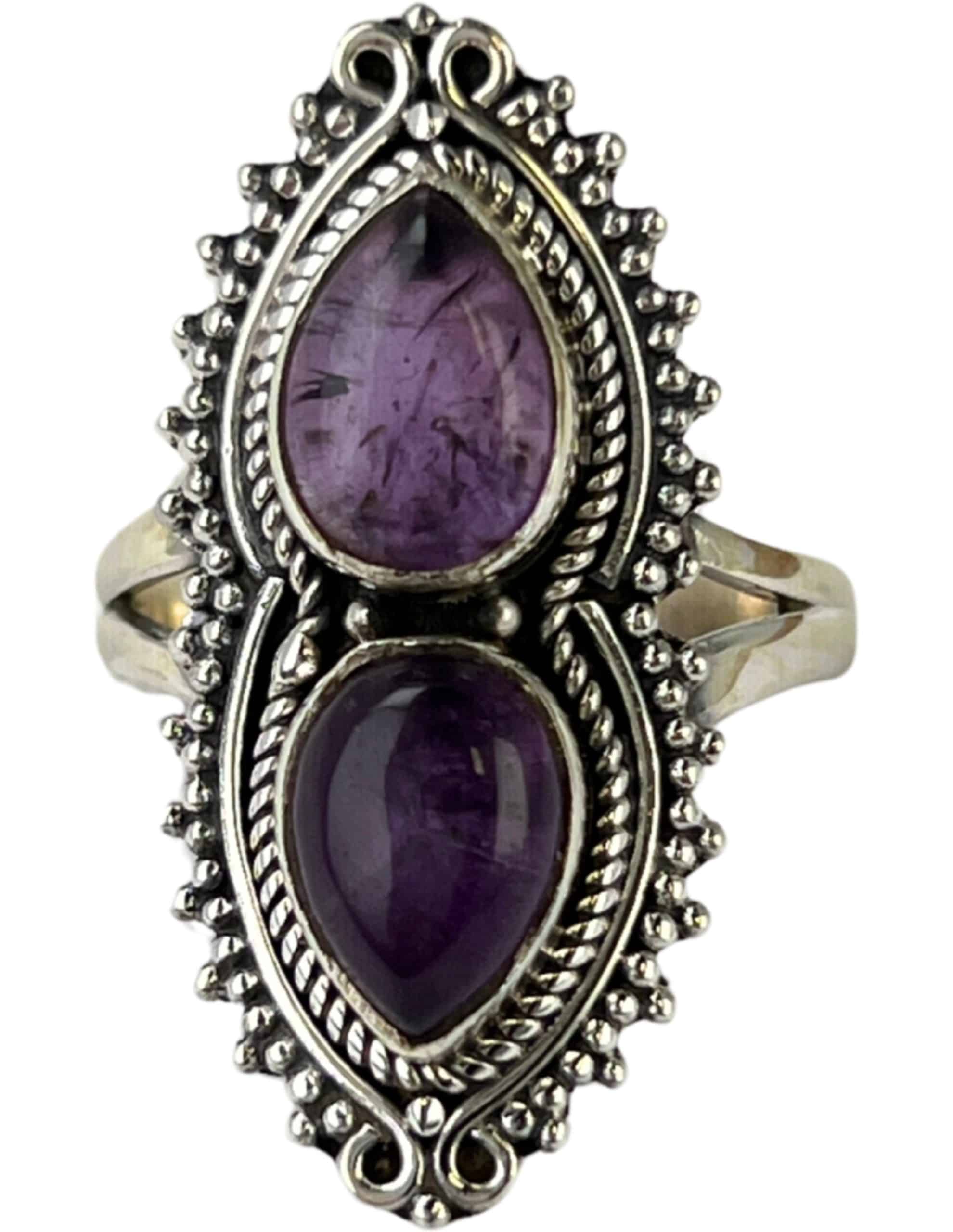 Amethist Boho Zilveren Ring Spirituele Stijl Indiaas Design