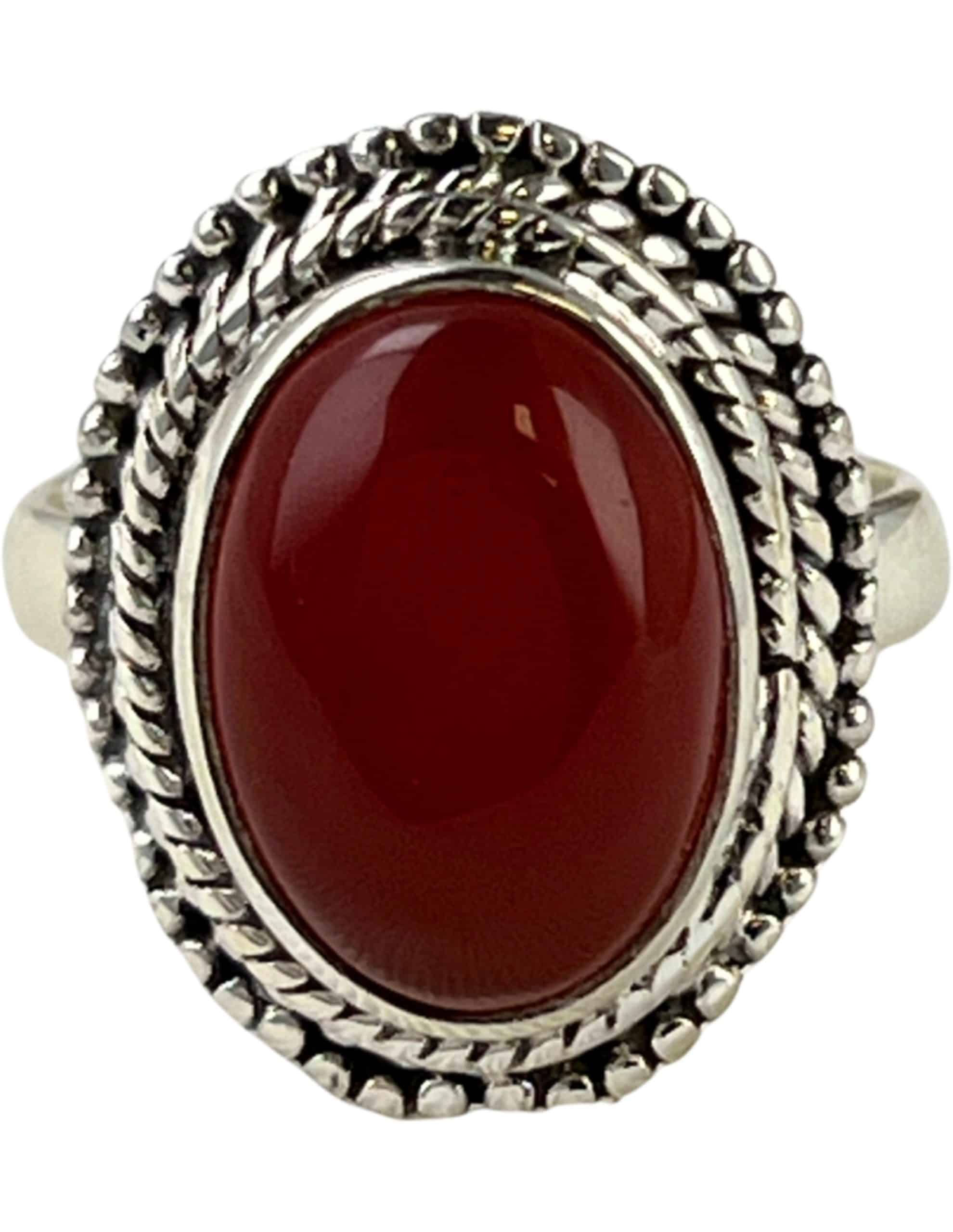 Carneool Boho Ring Zilver Indiaans Design Maat 17