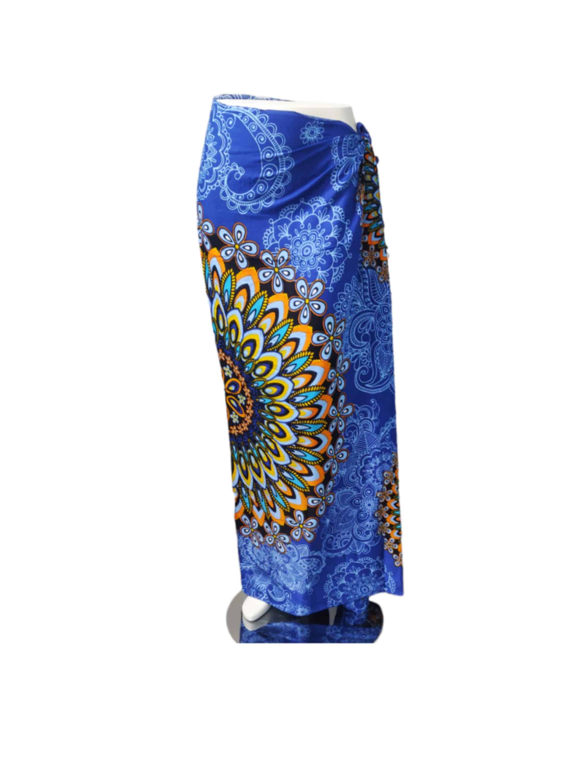 Om Namaste Sarong - 631 - Bloemrijke Mandala - Oranje & Blauw - Pareo Saunadoek Wikkeljurk