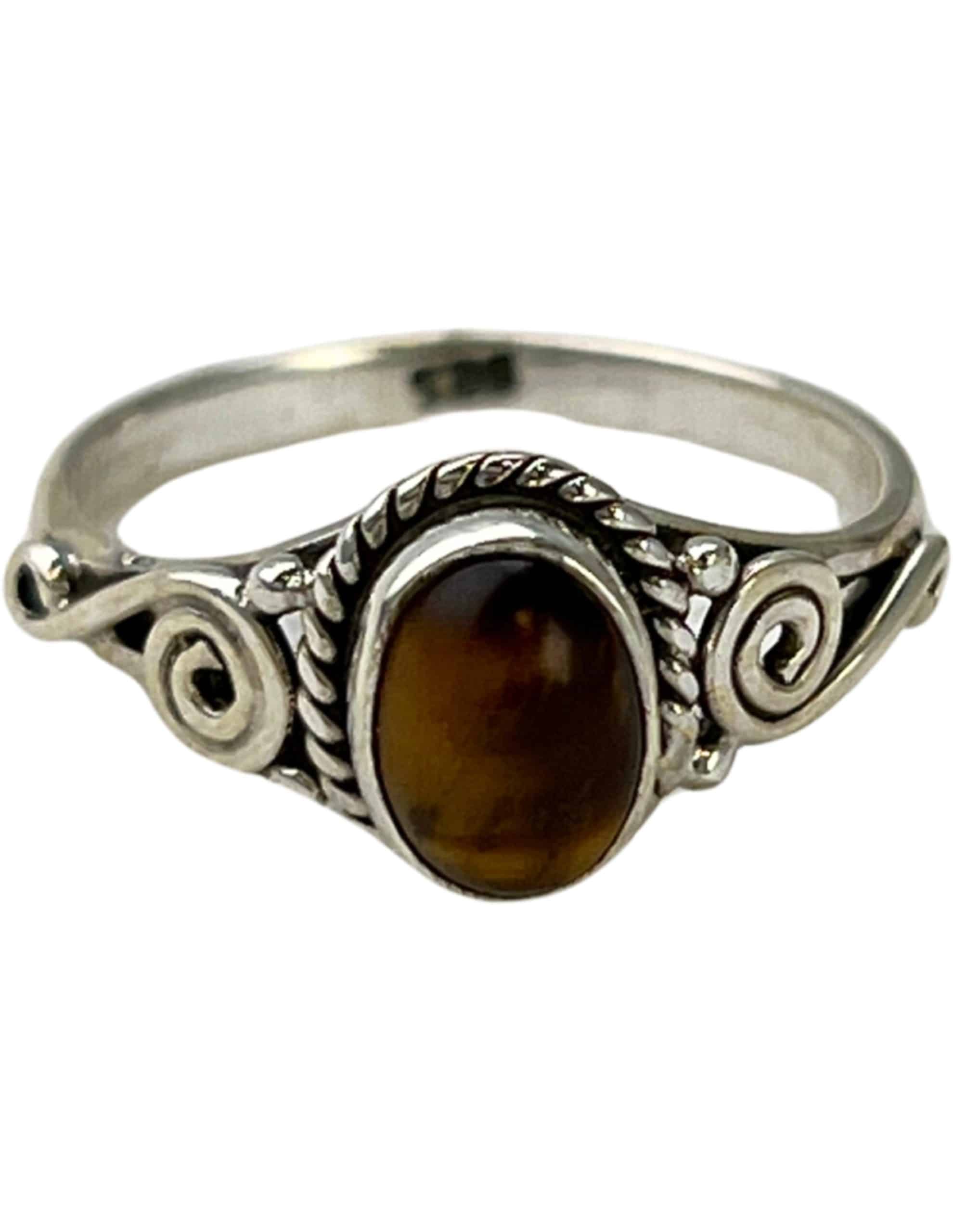 Tijgeroog Boho Ring Zilver India Stijlvol Sieraad Maat 16