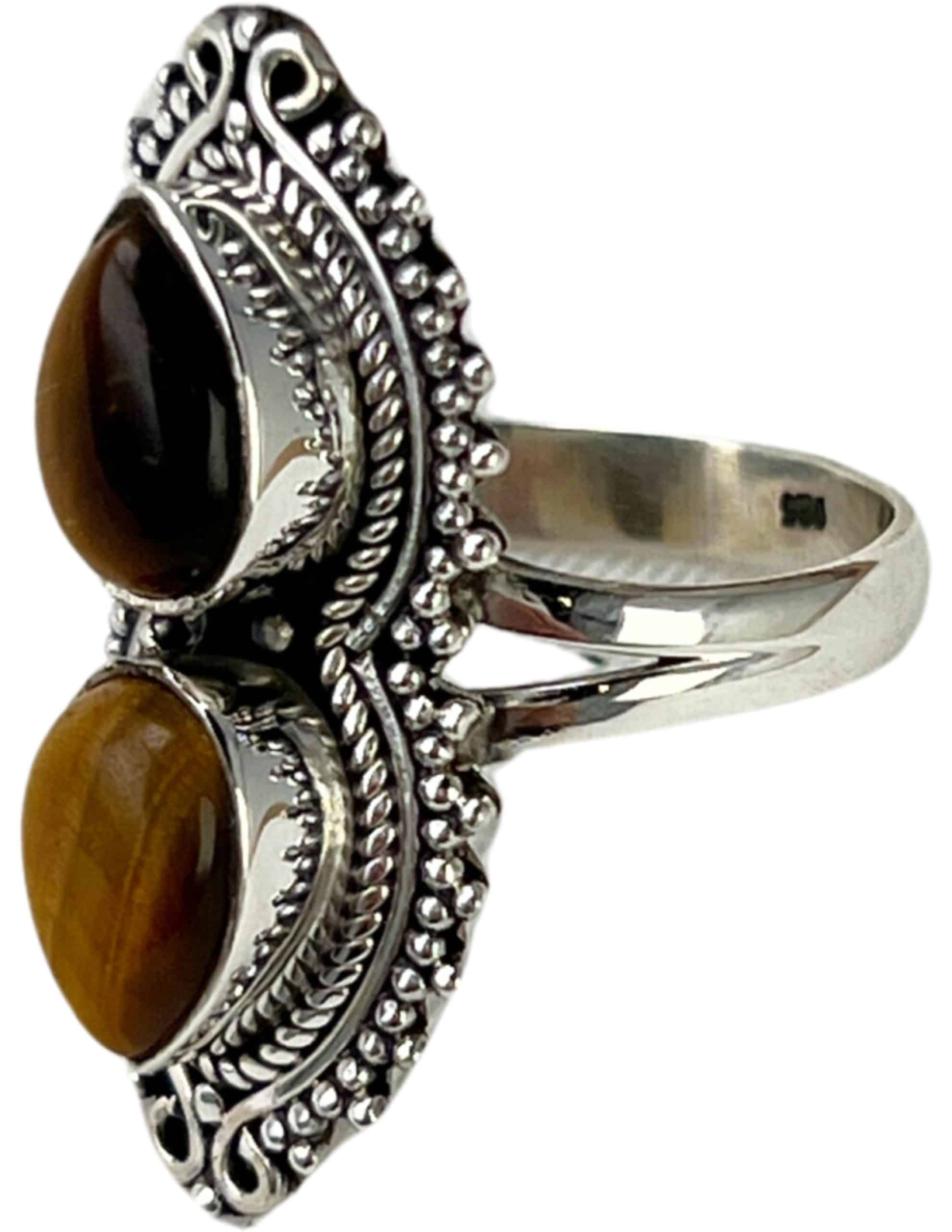 Tijgeroog Boho Ring Zilver nr 07 Handgemaakt Indiaans Sieraad