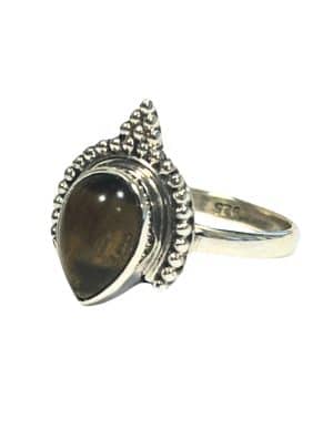 Zilveren boho ring Tijgeroog India maat 18