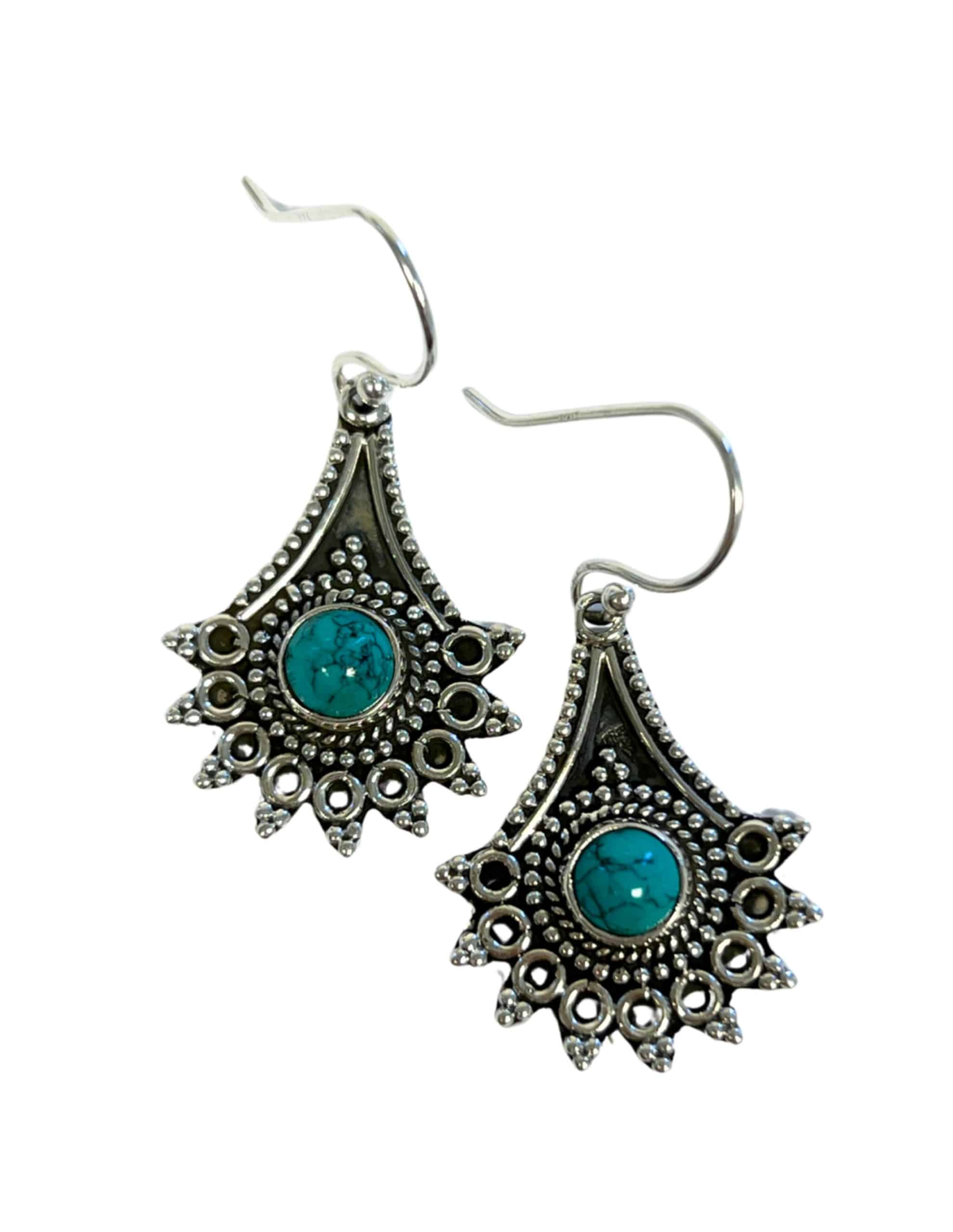 Turkoois zilveren design oorbellen exclusief handgemaakt India