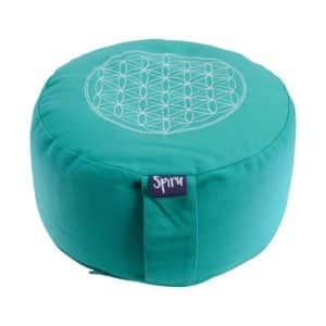 Spiru Meditatiekussen Rond Katoen Turquoise - Flower of Life - 30 x 15 cm
